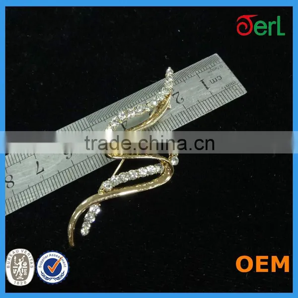 2016 Spring Trend Golden Jewelry Curved Rhinestone Brooch for Garment Decoration photo-5