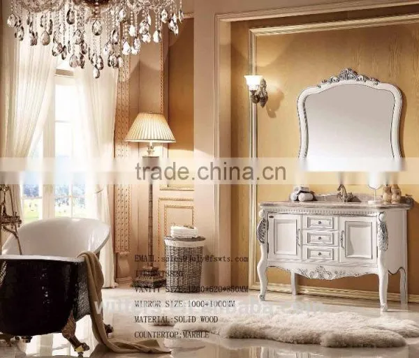 Antique Wooden Bathroom Vanity Furniture in White With Mirror WTS345 photo-3