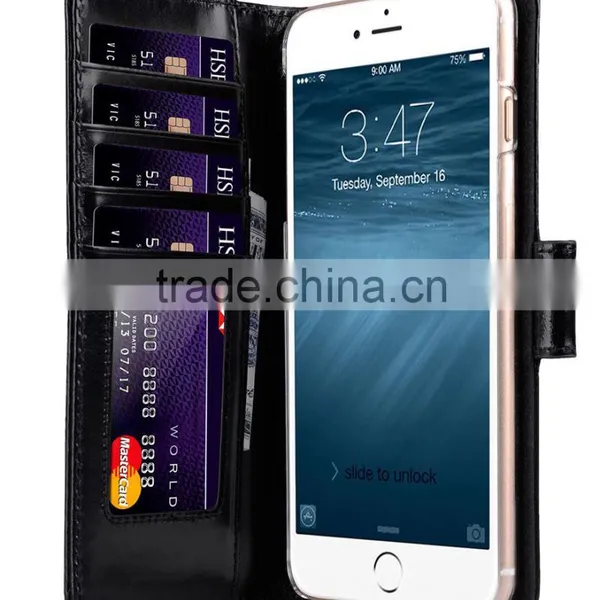 Newly Wallet Strap Black Wax Leather Case for Apple IPhone 7 Plus (5.5") photo-4