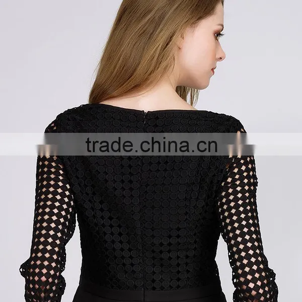 PRETTY STEPS 2016 Hot Sexy Design Fashion Womans Tight Long Sleeve Twill Mesh Blouse Black photo-4