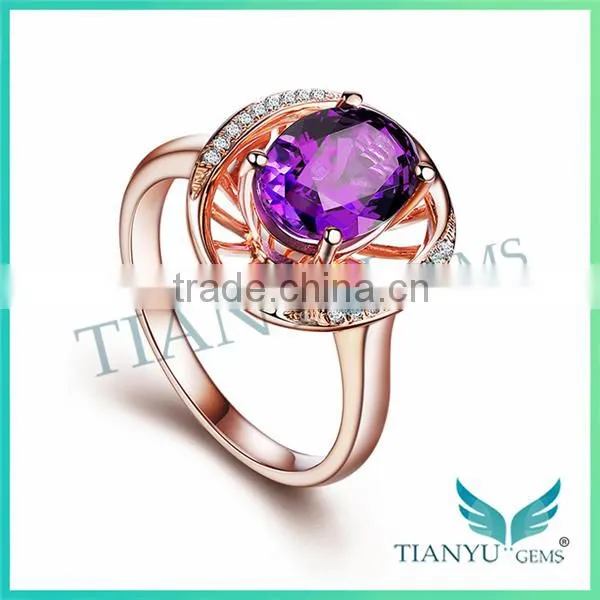 New Style Purple Diamond Ring Rose Gold Wedding Ring for Women photo-2