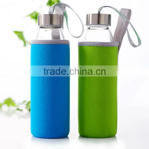 Environmental Borosilicate Glass Water Bottle With Colorful Nylon Sleeve (18oz) photo-5