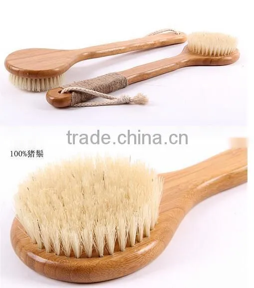 Cy304 Dry Skin Natural Bristle Brush Soft Handle Pouch Brush SPA Brushes Bath Shower Bristle Brush With Long Bamboo Handle photo-3