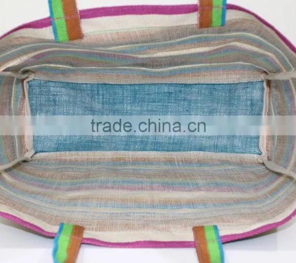 Multi Color Stripe Print Tote Bag - 340 Gsm Laminated Jute - 14 x 15 Weave High Quality Jute Fabric photo-2