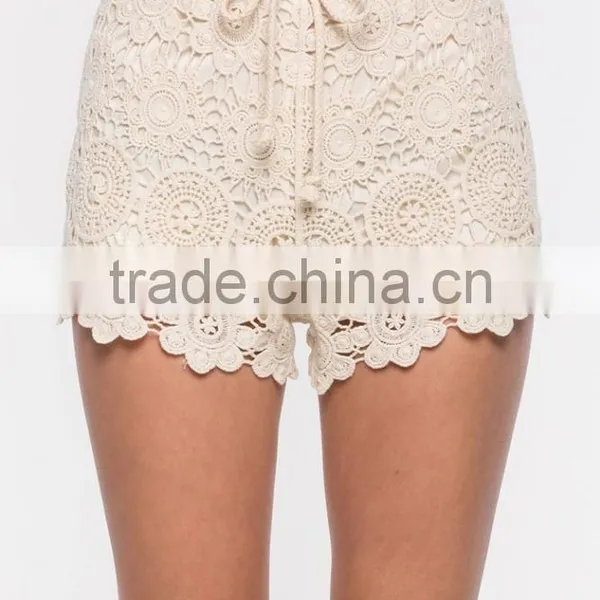 Best Selling Ladies Elegant White Crochet Polyester Shorts photo-5
