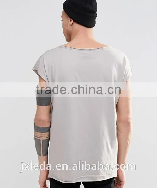 Men 100% Cotton Oversized Scoop Neck Sleeveless Grey T-shirt 2016 photo-2