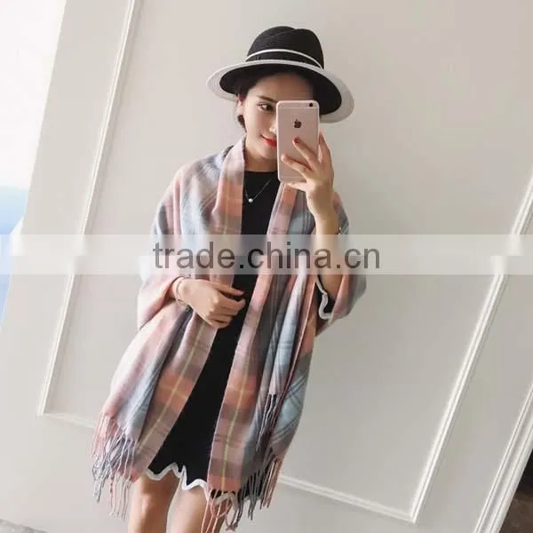 Popular Style Girl Scarf Spring and Autumn Grid Imitated Cashmere Material Useful for Nearly Any Occasion Ladies Cappa photo-6
