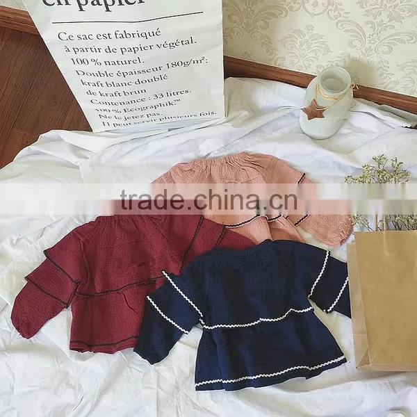 1-4 Years 2017 Wholesale Autumn Cotton Full Sleeves Wave Kids Girls Blouses