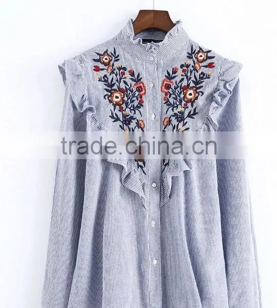 Runwaylover EY2360B Women Embroidery Blouses Floral Vintage Loose Office Linen Tops Ladies Shirts photo-4