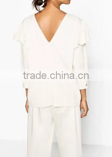 Runwaylover EY2340B 2017 Women Fashion Falbala Pure Color Blouse photo-2