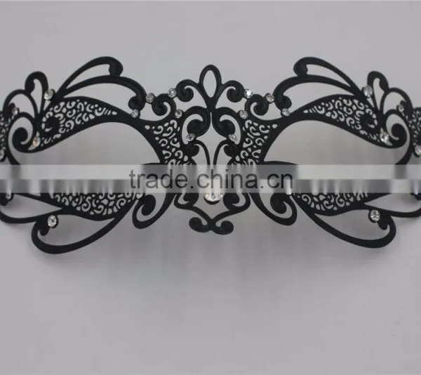Glossy Metal Black Mask Diamante Rhinestones Italy Costume Masquerade Halloween photo-5