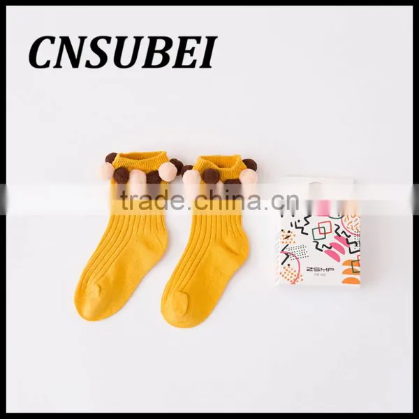South Korea Cute Travel Children Socks With Cotton Balls,pure Cotton Contrast-color Creative at Home Socks photo-4