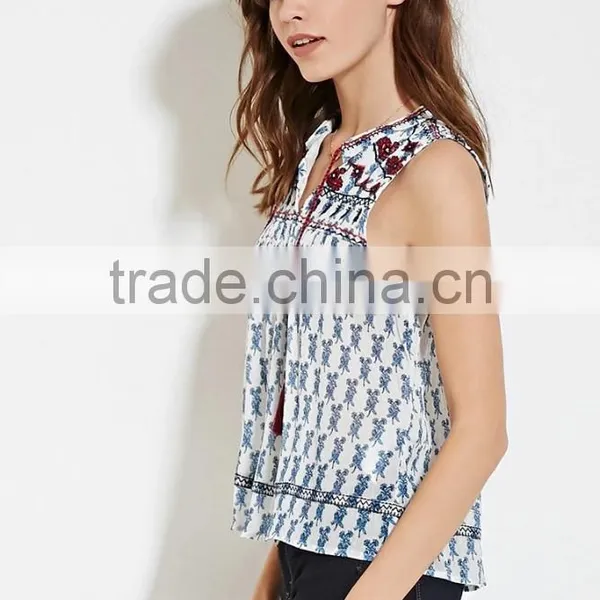 2016 Guangzhou Shandao Oem Service Summer New Design Casual Sleeveless Printing Women Rayon Tops photo-2