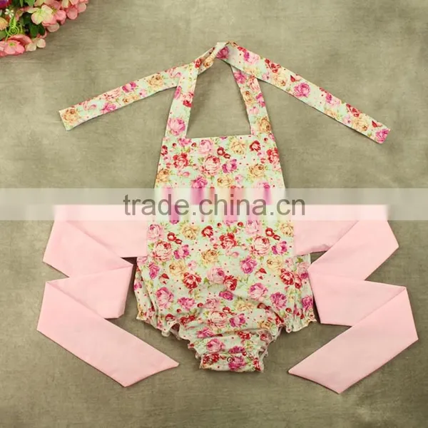 Girl's Flower Printing Wide Stapped Romper for Baby photo-5