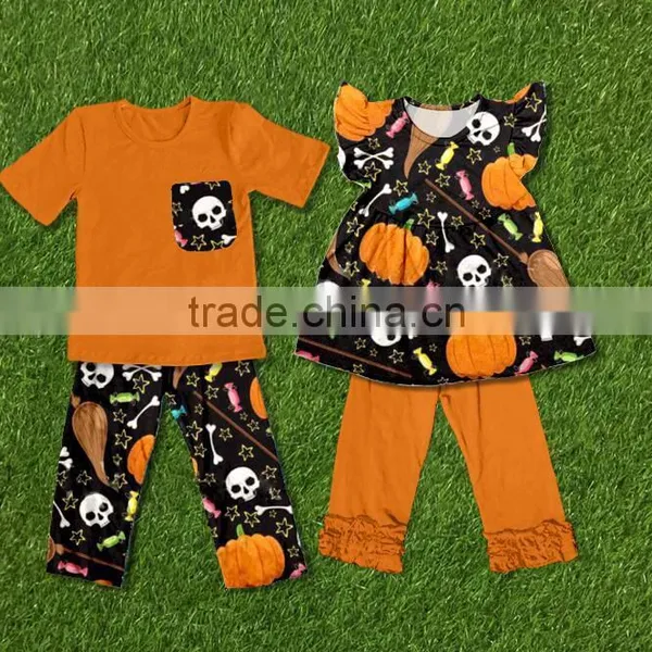 Fall Baby Clothes Girls Orange Top and Pant Ruffle Outfits For Kids in Halloween photo-5