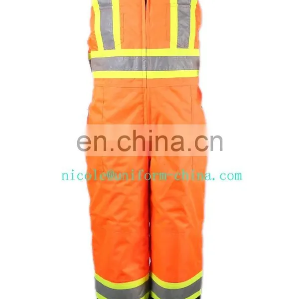 High Vislibility Orange Refelctive Winter Waterproof Thermal Work Bib Overalls Pants