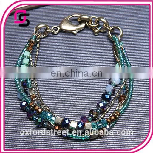 European Retro Fashion Multilayer Glass Bead Alloy Antique Bronze Bracelet photo-3