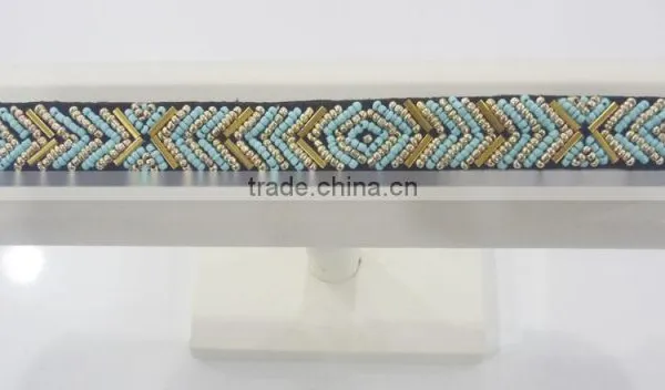 FASHION FABRIC HAND SEWN BEADED METAL TUBE HEAD BAND photo-2