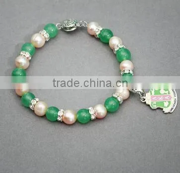 AKA Divine 9 Pearls Pink Green Bracelet Jewelry photo-2