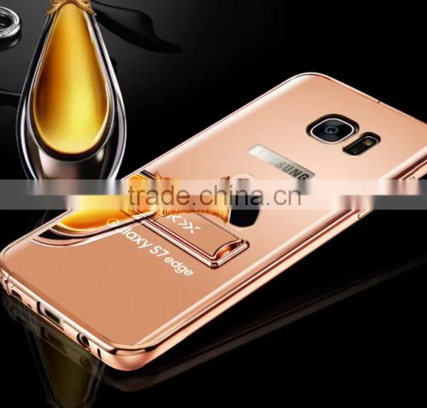 KXX Gold Series Stainless Steel Bumper With Acrylic Backplaneck Case for Samsung S7 Edge Luxury Mirror Back Stand Case MT-5580 photo-6