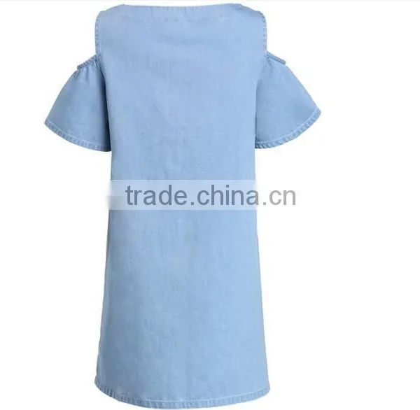 2014 New Design Women Denim Dress Pattern Fashion Design Off Shoulder Printing Bule Denim Sexy Dress photo-4