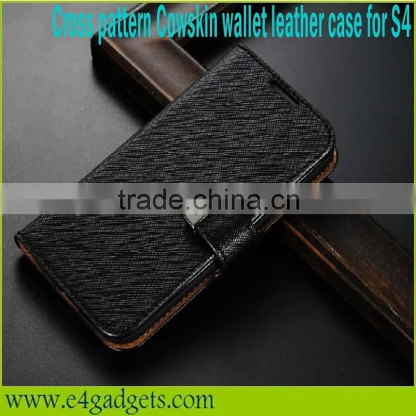 Luxury Cross Pattern Genuine Leather Flip Wallet Case for Samsung s4 Leather Case photo-3