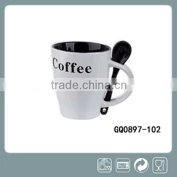 11oz Inside Black Ceramic Mug Coffee Design With Black Spoon