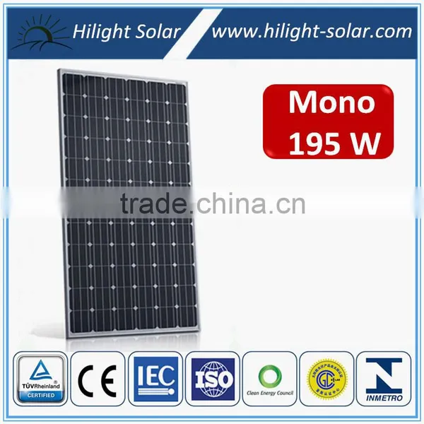 TUV IEC CE CEC ISO High Efficiency 24V195Wp PV Mono Solar Panel