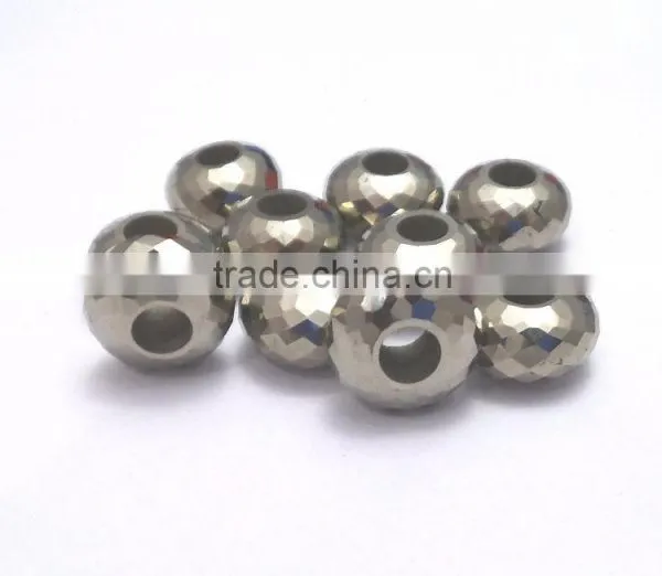 Natural Golden Pyrite Faceted Handmade Rondelle Big Hole Beads