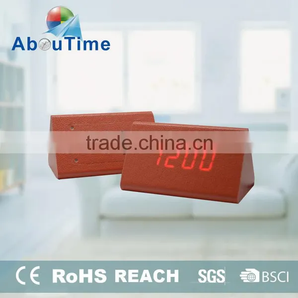 2016 Customized Cheap Red Triangle Wooden Led Digital Alarm Clock photo-2