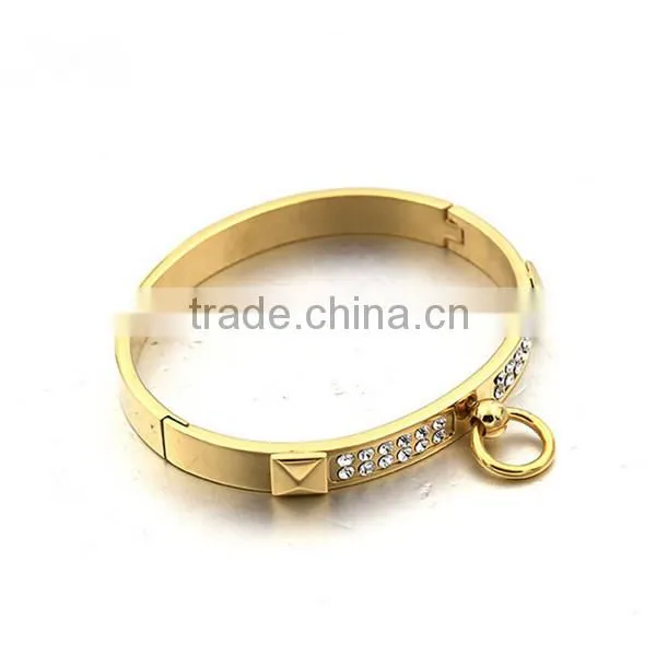 2016 Hot Sale Europe Cuff Bracelet Stainless Steel PVD Gold Crystal Bangle for Women photo-4