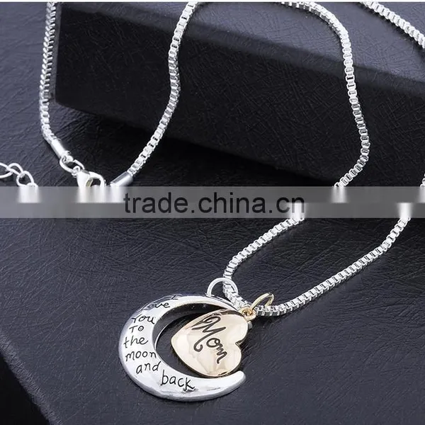 Wholesale Cheap Heart Disc Necklace for Mother's Day/Golden Color Mothers Day Necklace photo-3