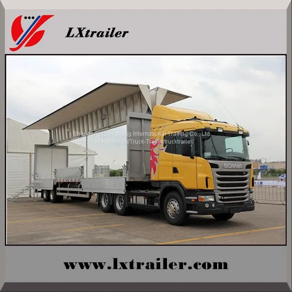 3 Axles 45Tons Flatbed Box Lifting Open Semi Trailer photo-2