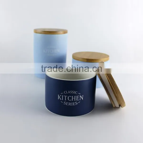 Pasta Utensil Jar Ceramic Tea Sugar Bread Biscuit Coffee Storage Canister With Wood Lid Set photo-3