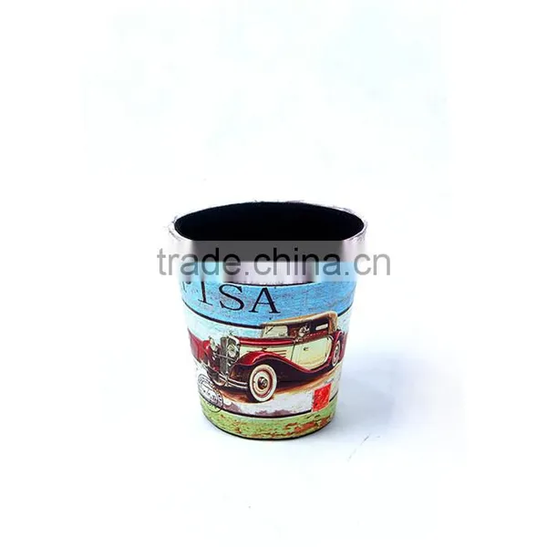 Car Print Dustbin Faux Leather Open Top Standing Trash Can photo-2