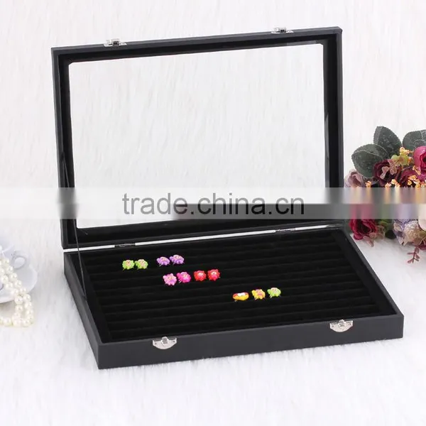 Black Wooden Leather Jewelry Display Stand Ring Tray photo-3