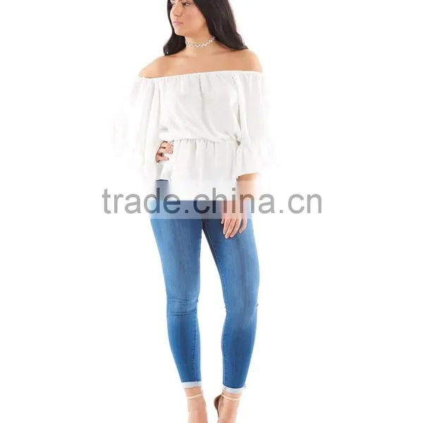 Latest Fashion Blouse Design Off Shoulder Sexy Ruffle Tops for Women Plus Size Tops Wholesale photo-4