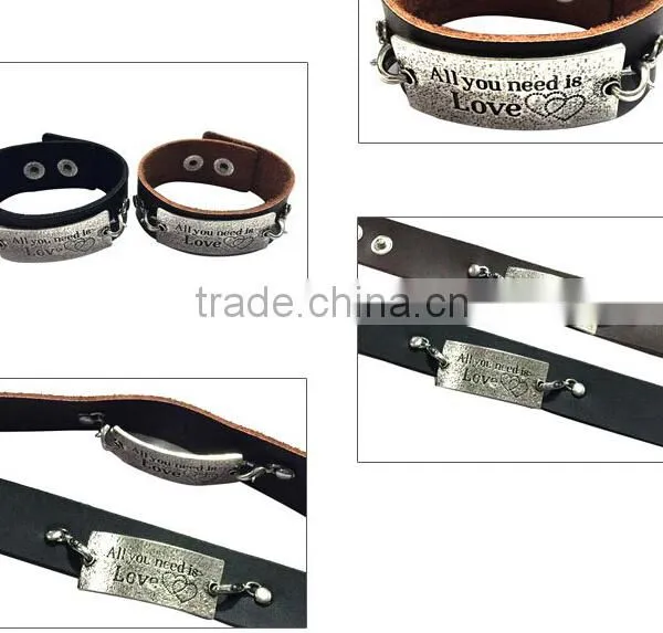 Brown/black Color Adjustable Bracelets,inspirational Words Metal Charm Cuff Bracelets,wide Leather Bracelet photo-5