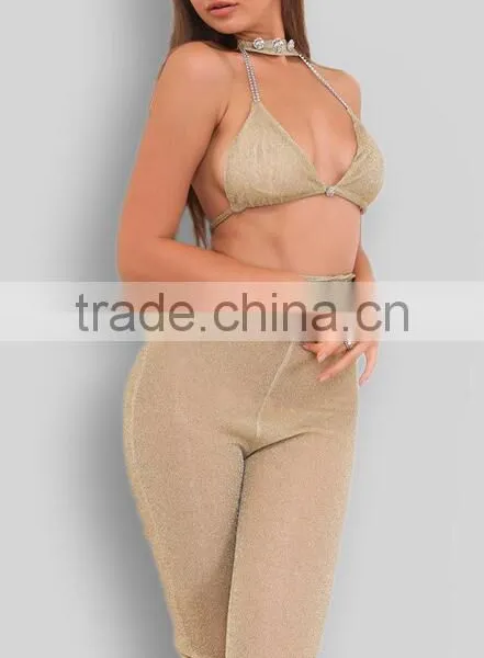 Runwaylover 078 Europe Style 2017 Ladies Sexy Beaded Crop Top And Tight Pants photo-3