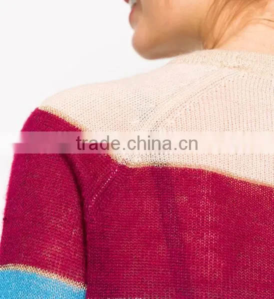 Hot Selling Rainbow Colorful Striped Pattern Cashmere Sweater Designs for Women photo-5