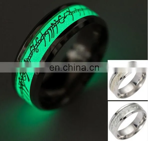 2017 Novel Stainless Steel Retro Scripture Jesus Skull Glow in the Dark Ring Fluorescent Letter Lord of Rings photo-3