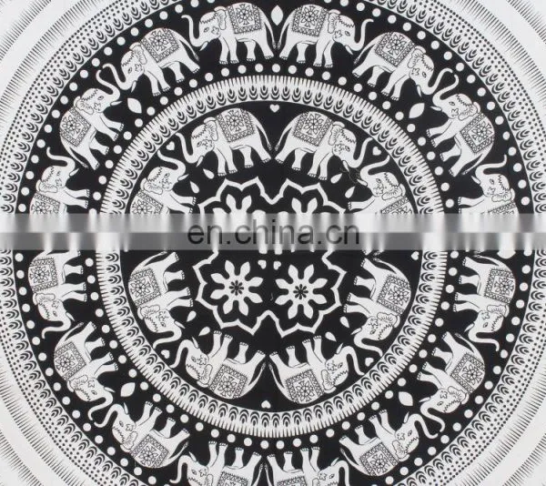 Indian Elephant Mandala Cotton Handmade Tapestry, Hippy Wall Hanging, Indian Bohemian Tapestry, Gypsy Bed Cover, Queen Bed Sheet photo-3