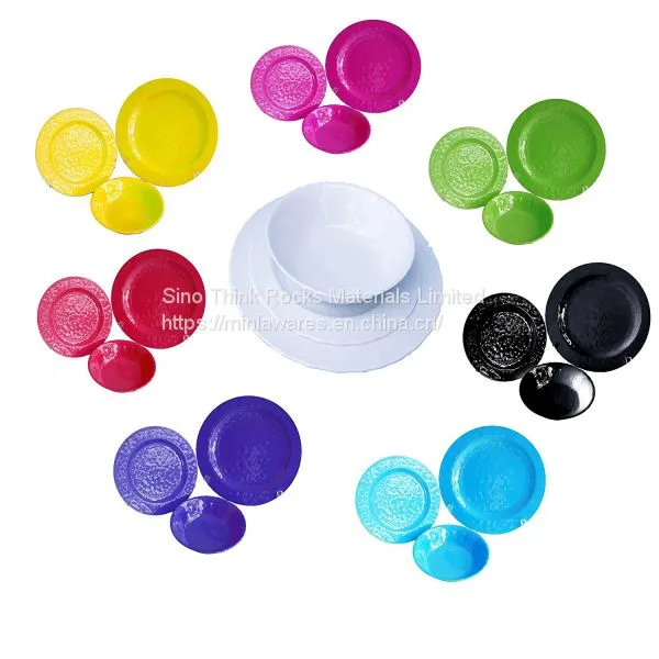 Custom Print 8 Color Dinnerware Plastic Plate and Bowl Black Melamine Dinner Set Cheap Tableware