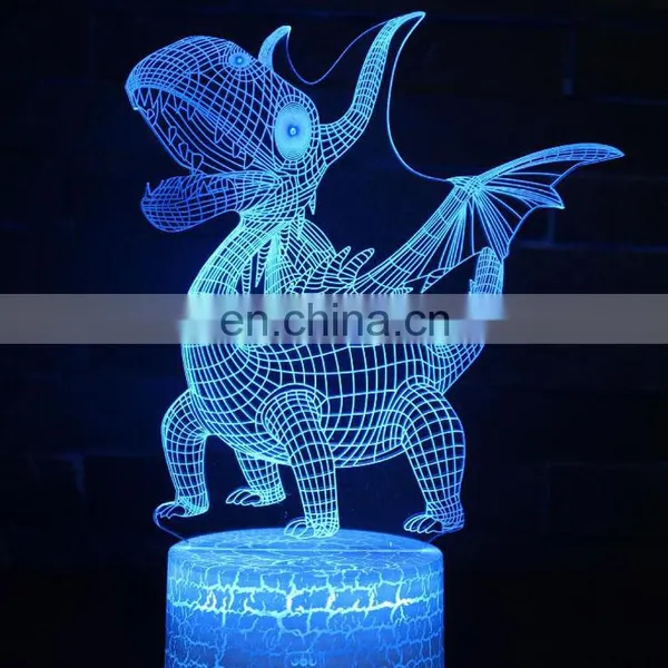 2019 New Customized Creative Gift 3D Optical Dinosaur Visual Illusion Acrylic Night Light USB Table Lamp photo-3