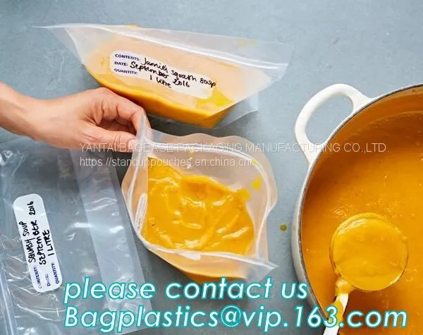 Soup Bag, Liquid Storage, Food Double Zip Lock Plastic Packaging Bag, Eco Friendly Zip Lock Bag, Polyethylene Packaging