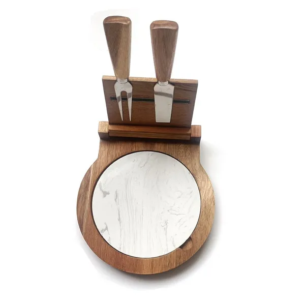 Wholesale Magnetic Cmarbleizing Acacia Wood Cheese Cutting Board With Knives