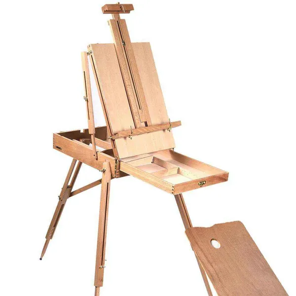 Large Solid Beech Wood Painting H-Frame Foldable Wooden Easel Stand Easel With Storage Drawer and Palette