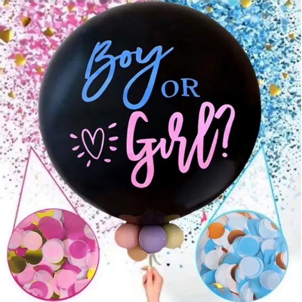Hot 36inch Latex Black Balloon Gold Blue Pink Confetti Baby Boy Girl Balloon White Custom Gender Reveal Balloons photo-5