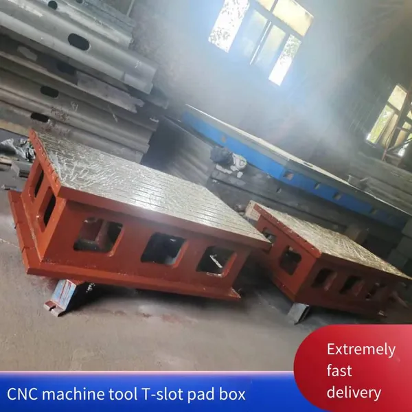 high - raised cast - iron workbench with t - slots for cnc machine tools, in - stock equal - height cushion boxes, lost white pattern vacuum casting process