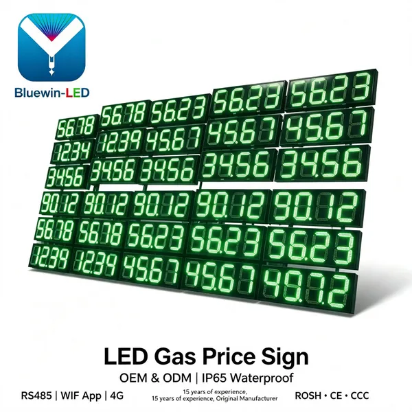 Green 12-inch LED Digital PCB Gas Station double-sided Display Oil Price Screen IP65 6000CD/m2 Brightness